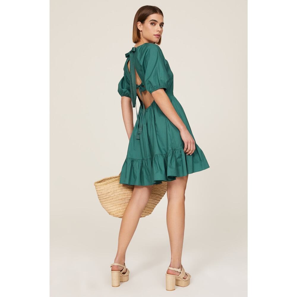Peter Som Collective Green Puff Sleeve Tiered Tie Back Mini Dress Size 6 - Picture 5 of 15